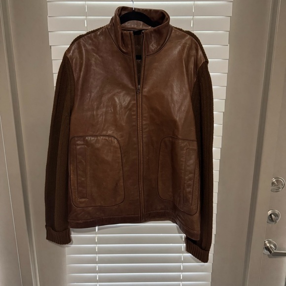 Daniel CREMIEUX Brown Leather Jacket with Knit Sleeves - Picture 1 of 10